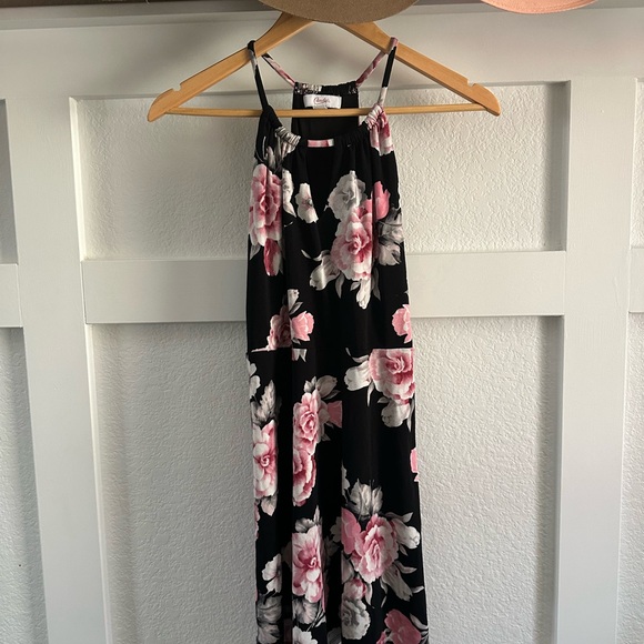 Candie's Black and Pink Floral Midi Dress - Picture 1 of 1